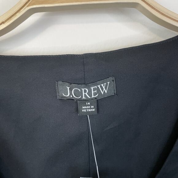 J. Crew Button Front Puff Sleeve Mini Dress Black Size 14 Capsule Minimalist - Picture 4 of 12